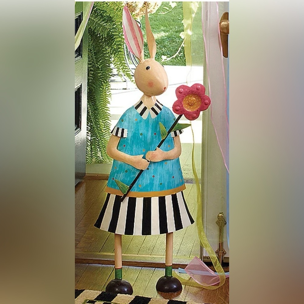 RARE Retired MacKenzie-Childs “Mrs. Hop” Rabbit Statue 41.75” Hand Painted Metal